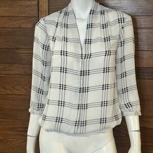 RW&CO. Black and White Relaxed Blouse with Mandarin Collar